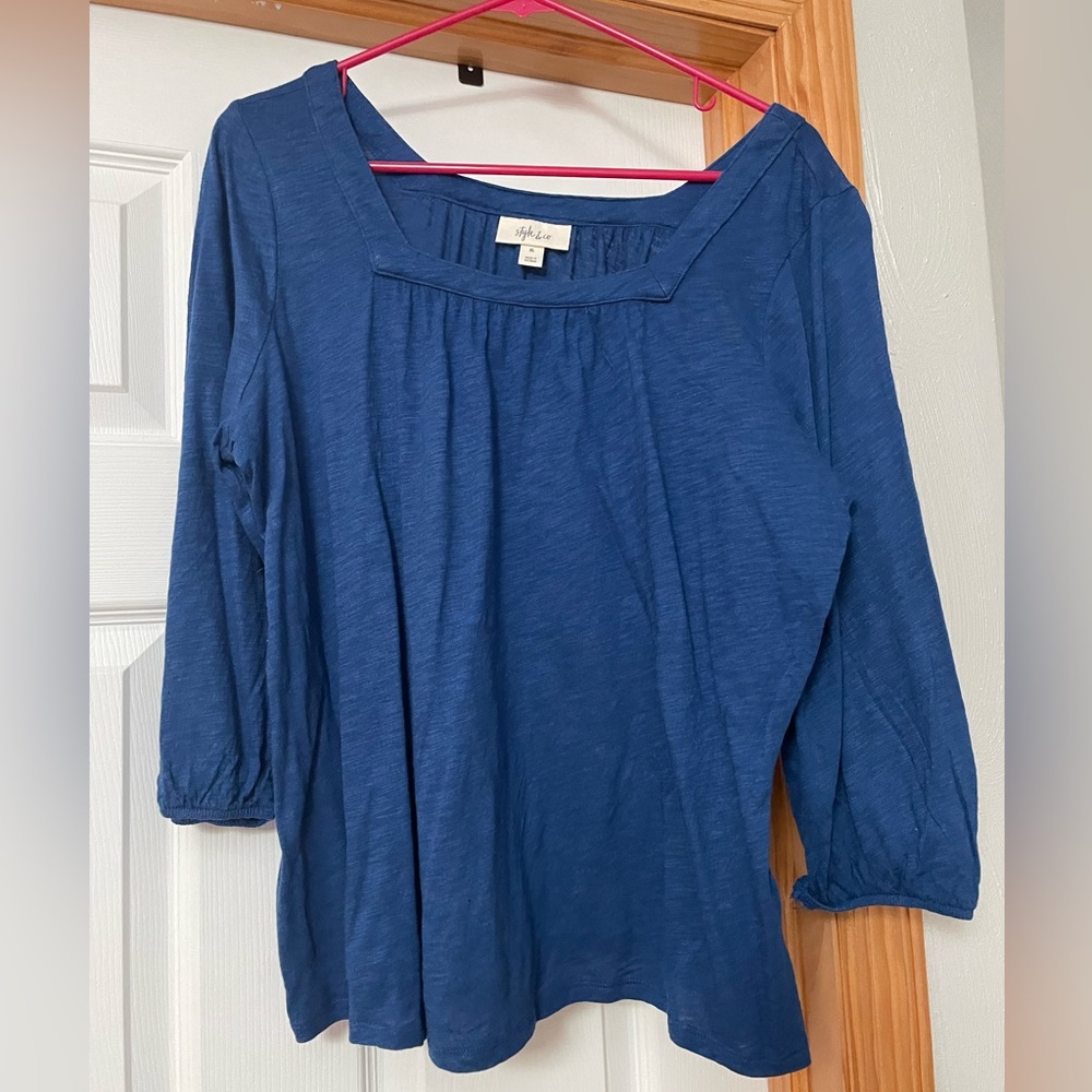 Blue Square Neckline Blouse